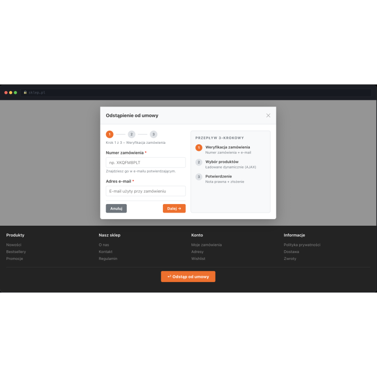 Odstąp od umowy tutaj - Moduł PrestaShop 1.7/8.x/9.x