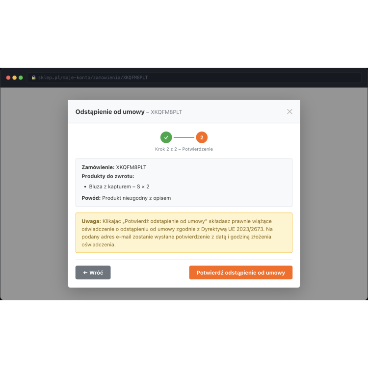 Odstąp od umowy tutaj - Moduł PrestaShop 1.7/8.x/9.x