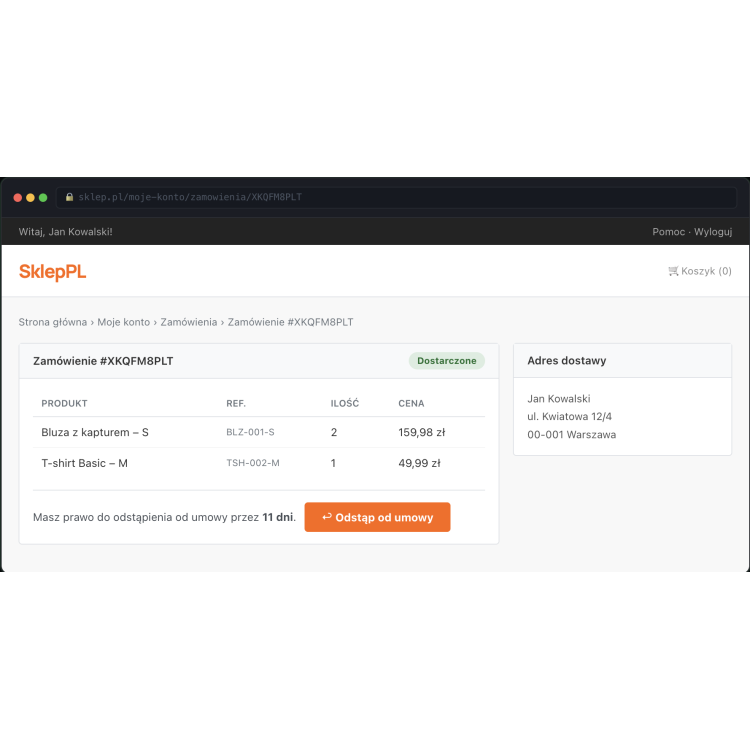 Odstąp od umowy tutaj - Moduł PrestaShop 1.7/8.x/9.x