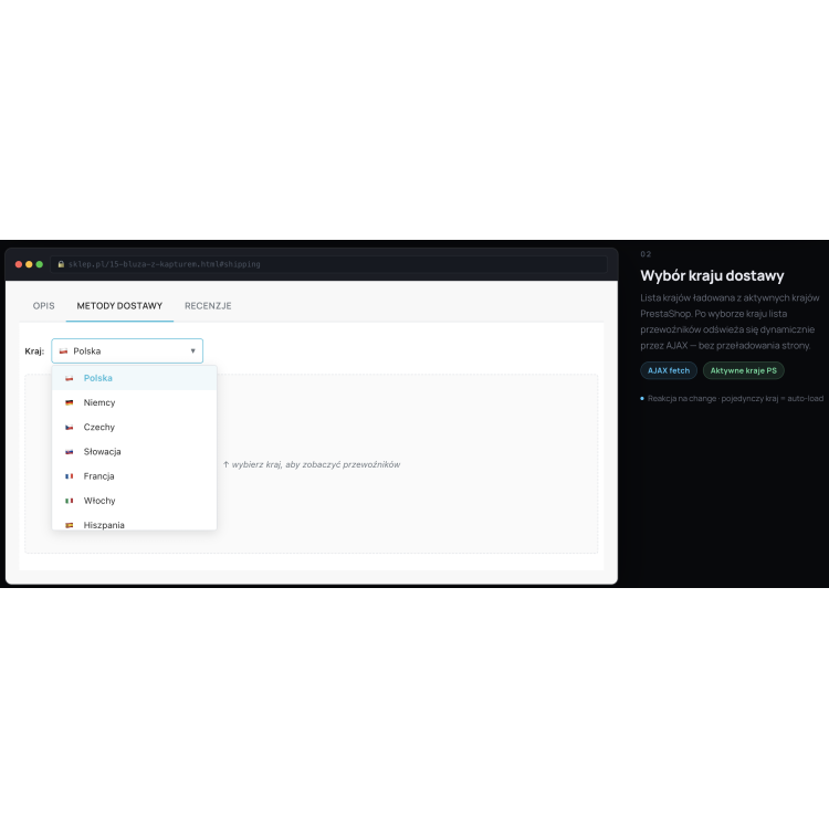 Metody dostawy na karcie produktu - Moduł PrestaShop 1.7/8.x/9.x