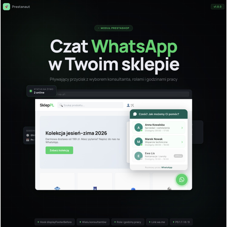 WhatsApp Live Chat - Przycisk czatu WhatsApp z wyborem - Obsługa klienta online
