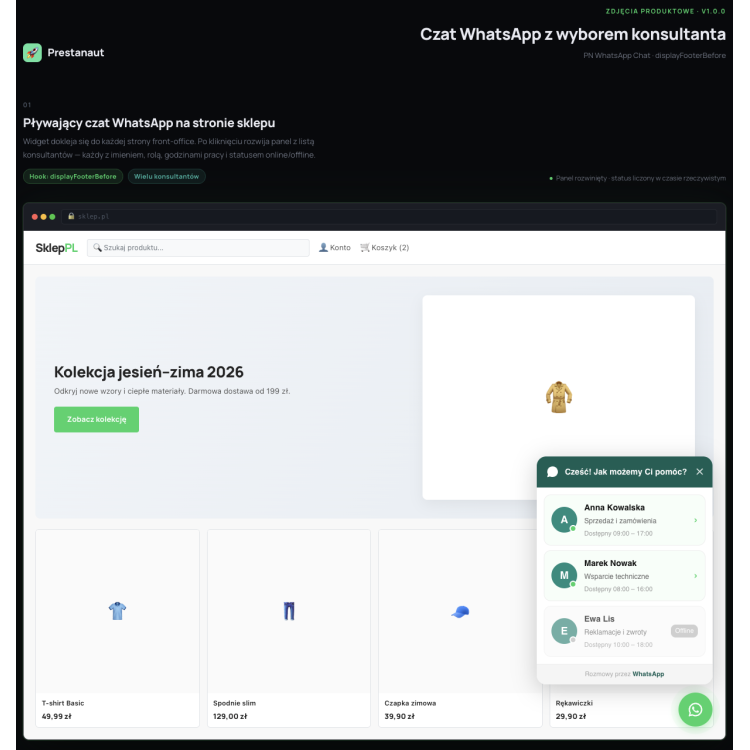 WhatsApp Live Chat - Przycisk czatu WhatsApp z wyborem - Obsługa klienta online