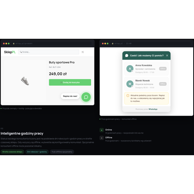 WhatsApp Live Chat - Przycisk czatu WhatsApp z wyborem - Obsługa klienta online